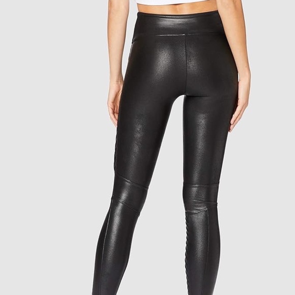 SPANX Faux Leather Moto Leggings Style 20136R Very Black Shapewear Power Waist M - Picture 2 of 16